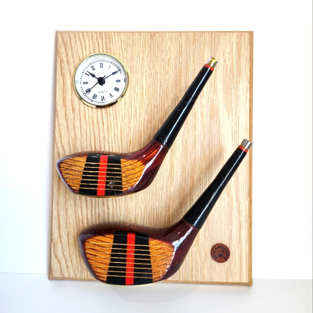 Mickey Wright Wilson Crest 2-Vintage Golf Clock Wooden Display Plaque Office